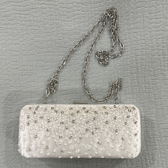 Menbur Handbags - Menbur Vintage White Beaded Clutch with Chain Strap